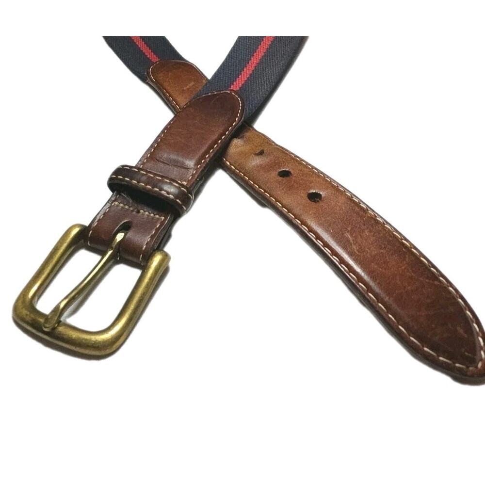 Orvis Red Blue Woven Cloth Leather Trim Made USA 52xH Brass Buckle Size 36